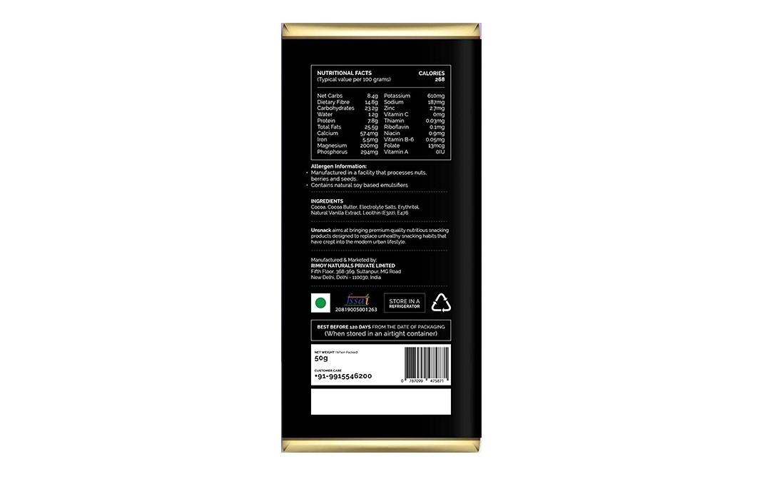 Unsnack Keto Chocolate    Pack  50 grams